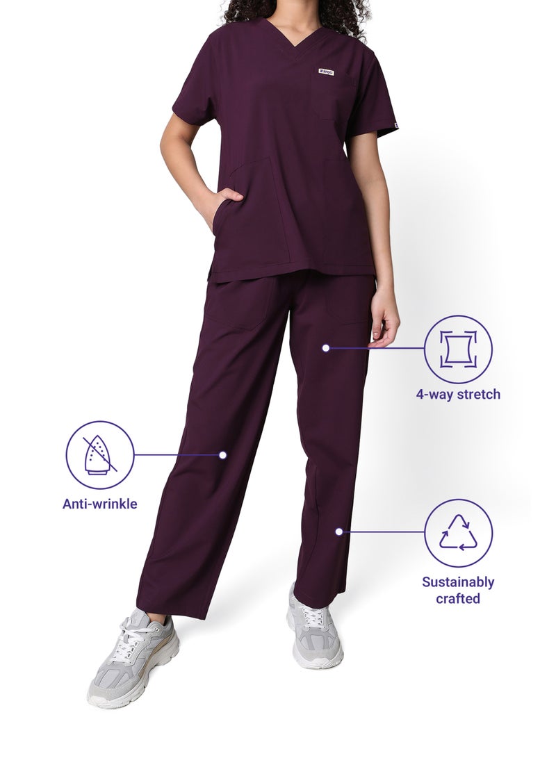 KNYA Ecoflex Women's Scrub suit 5 Pocket New Gen| For Doctors | Perfect stretch | Athleisure work wear. (L, Wine) - Image 5